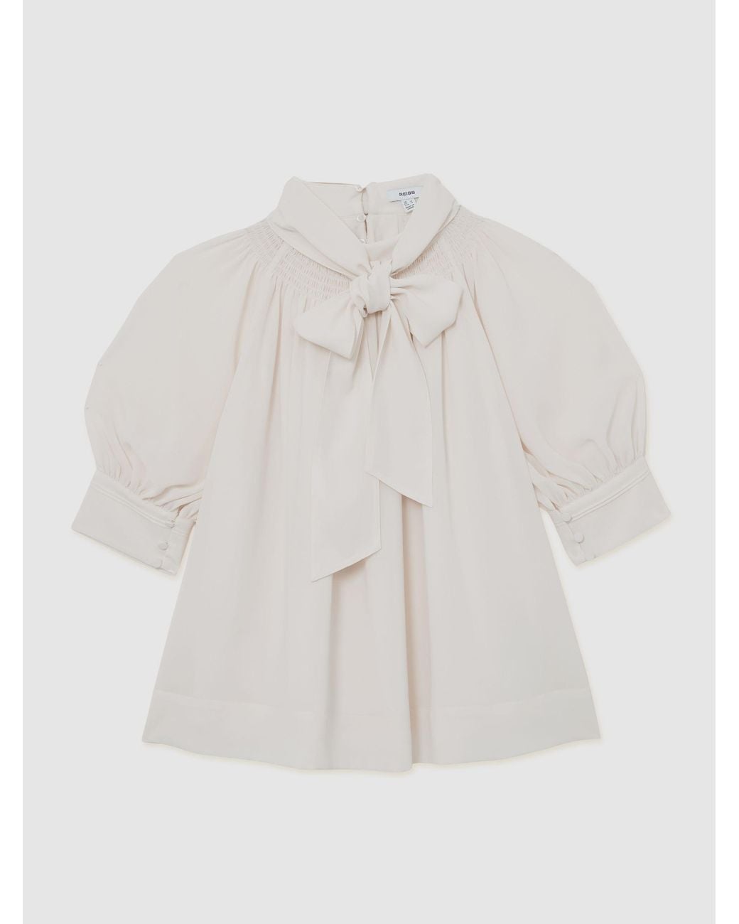 Reiss White Tie-Neck Short-Sleeve Blouse