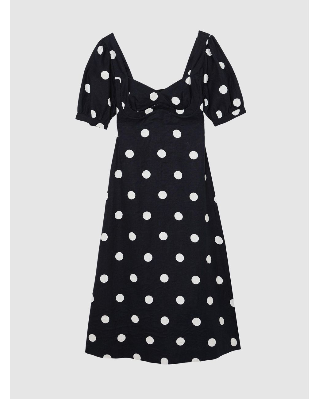 Reiss Blue Astrid Puff-Sleeve Polka-Dot Linen Midi Dress