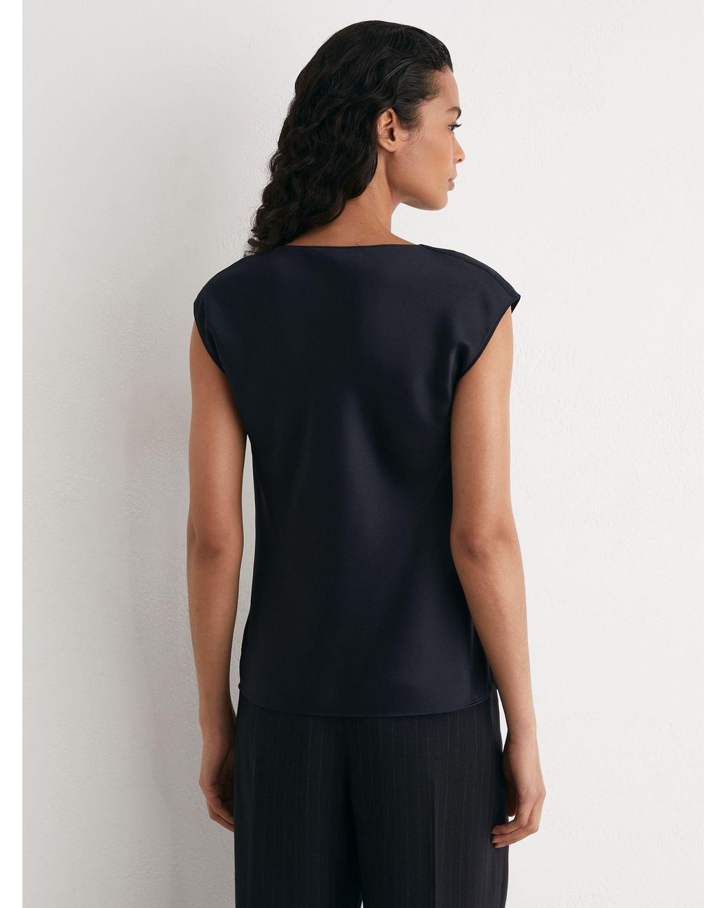 Reiss Black Silk Cowl-Neck Sleeveless Top