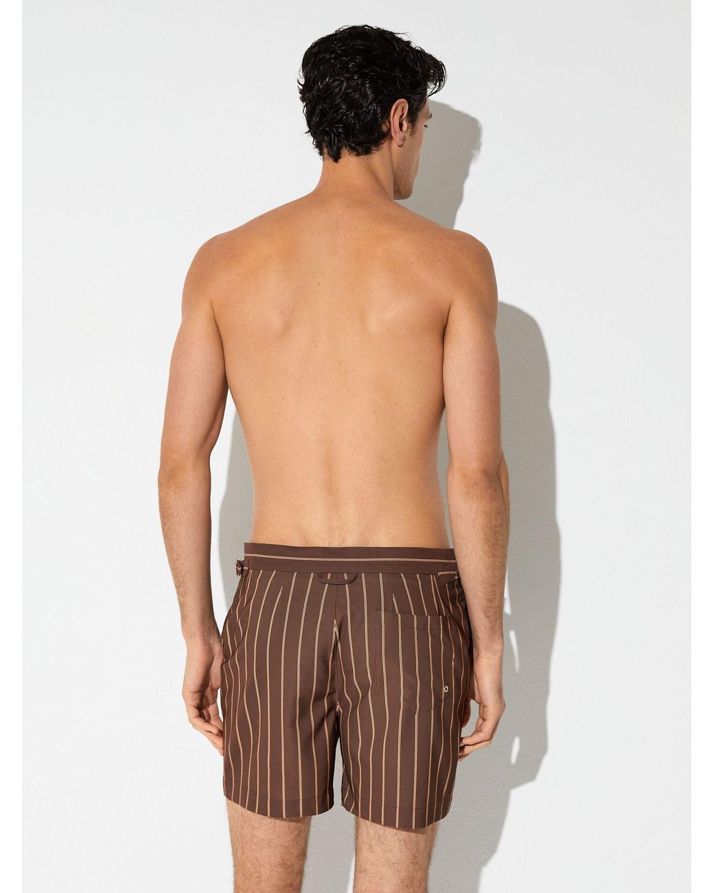 Reiss Black Presley - Dark Brown Pinstripe Side-adjuster Swim Shorts, Xxl for men