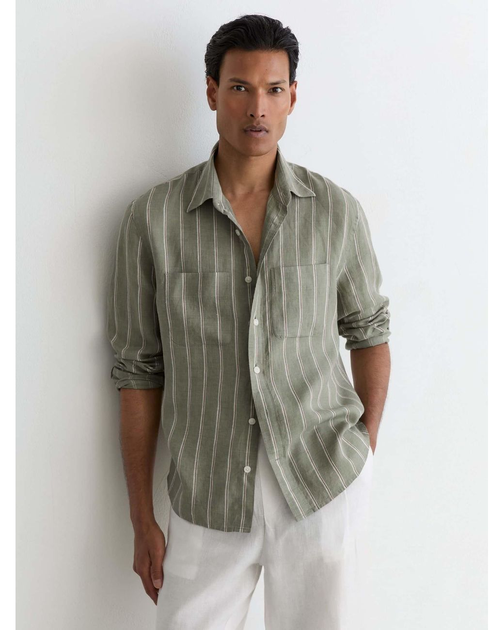 Reiss Multicolor Linen Striped Regular-Fit Shirt for men