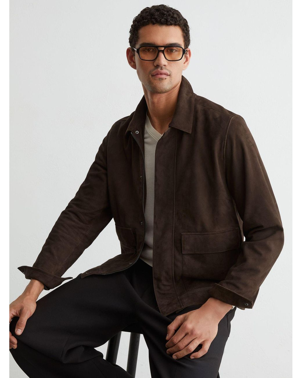 Reiss Brown Suede Twin-Pocket Jacket for men