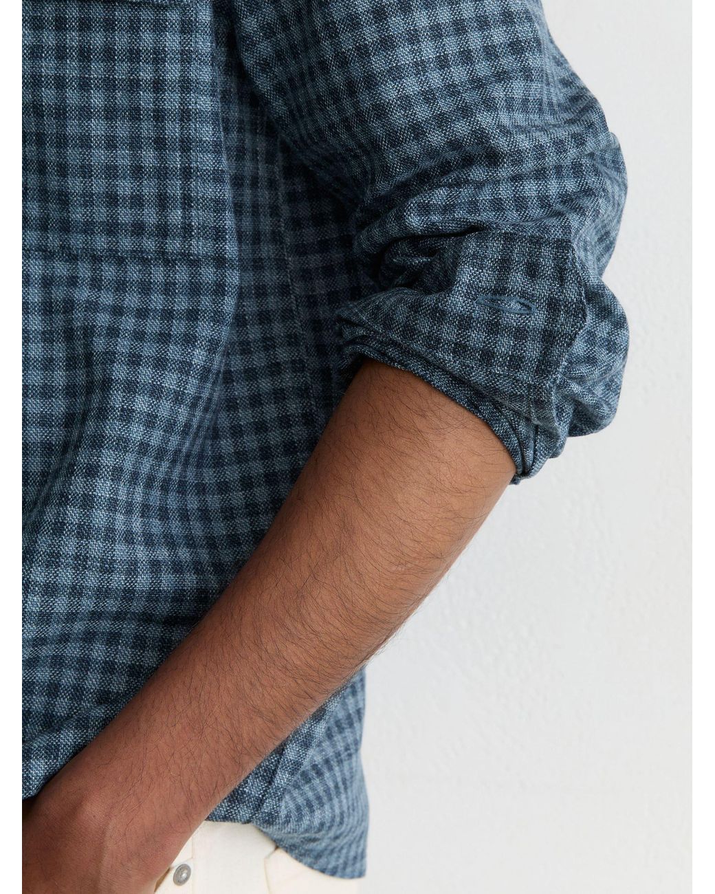 Reiss Blue Cotton-Linen Checked Overshirt for men