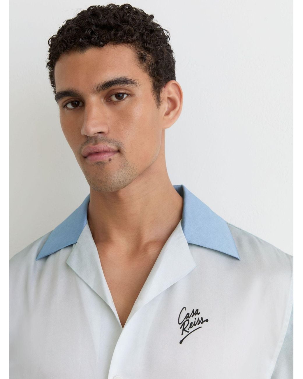 Reiss White Print Cuban-Collar Shirt for men
