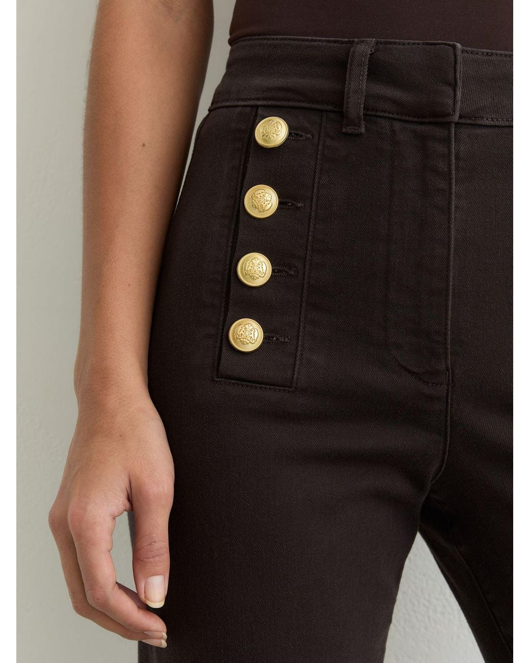 Reiss Black Button-Detail High-Rise Flared Jeans