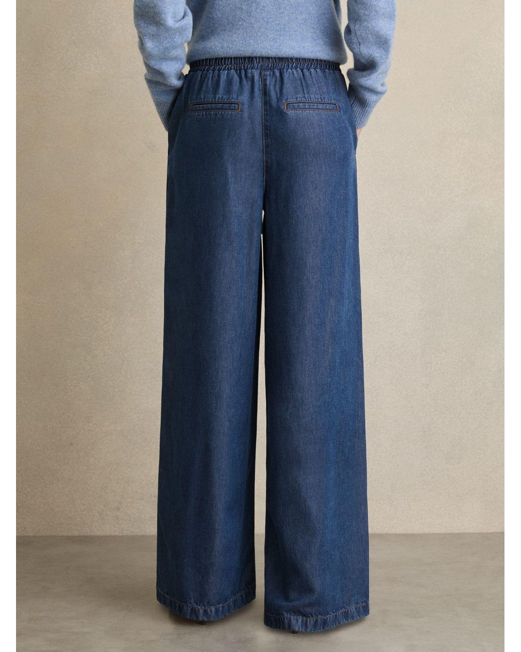 Reiss Parker - Mid Blue Wide-leg Chambray Drawstring Trousers, Us 0 L