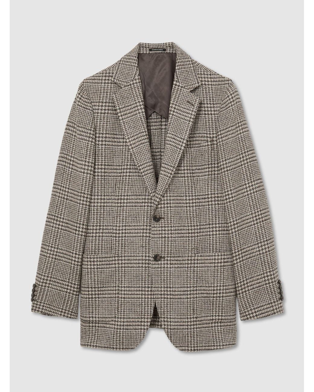 Reiss Brown Classic Fit Wool-Blend Houndstooth Single-Breasted Blazer for men