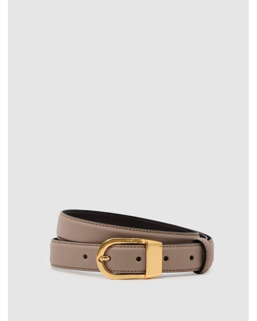 Reiss Gray Leather Curved-Buckle Belt