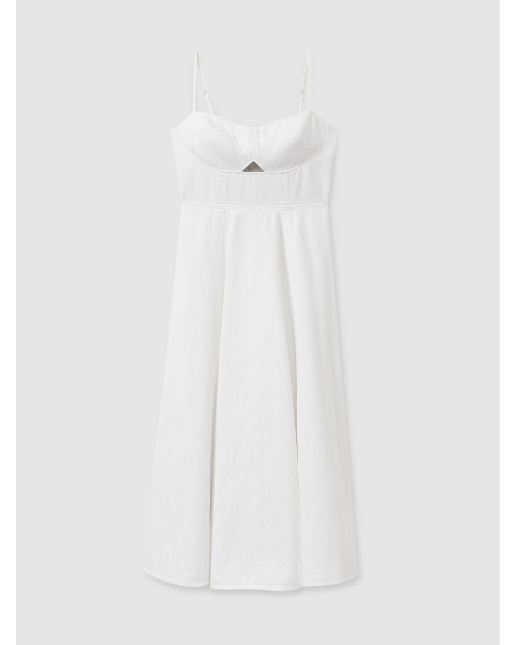 Reiss Annie - White Denim Fit And Flare Midi Dress, Us 12 in Natural | Lyst