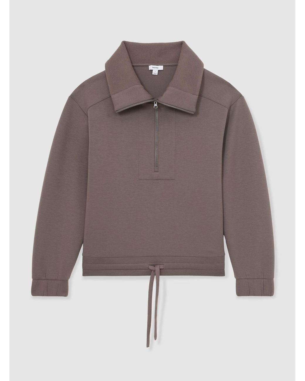 Reiss Laney - Taupe Brown Premium Interlock Half-zip Sweatshirt, Xs (us 2)