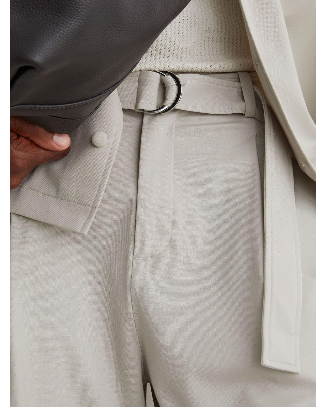 Reiss White Belted Relaxed-Fit Pleated Trousers for men