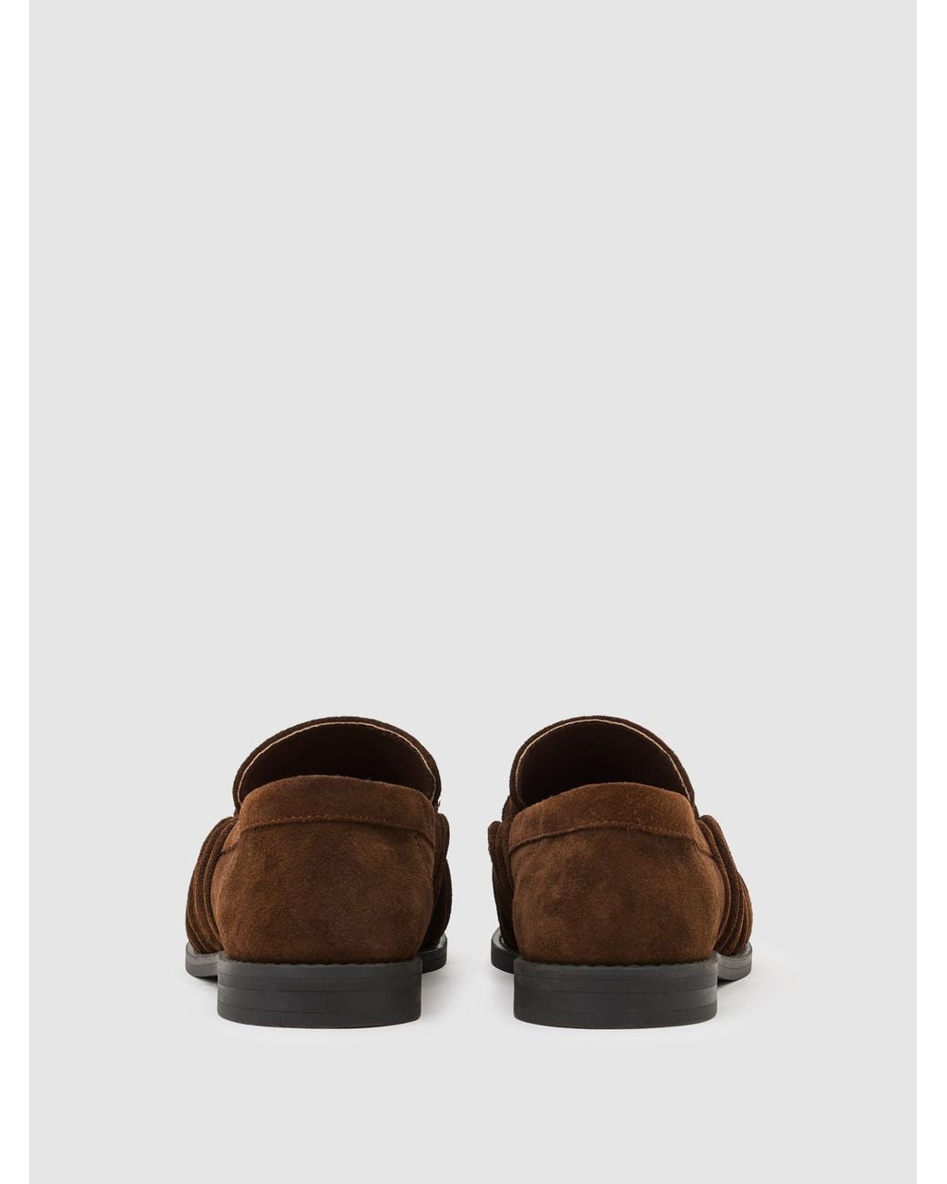Reiss Brown Suede Ruched Penny Loafers