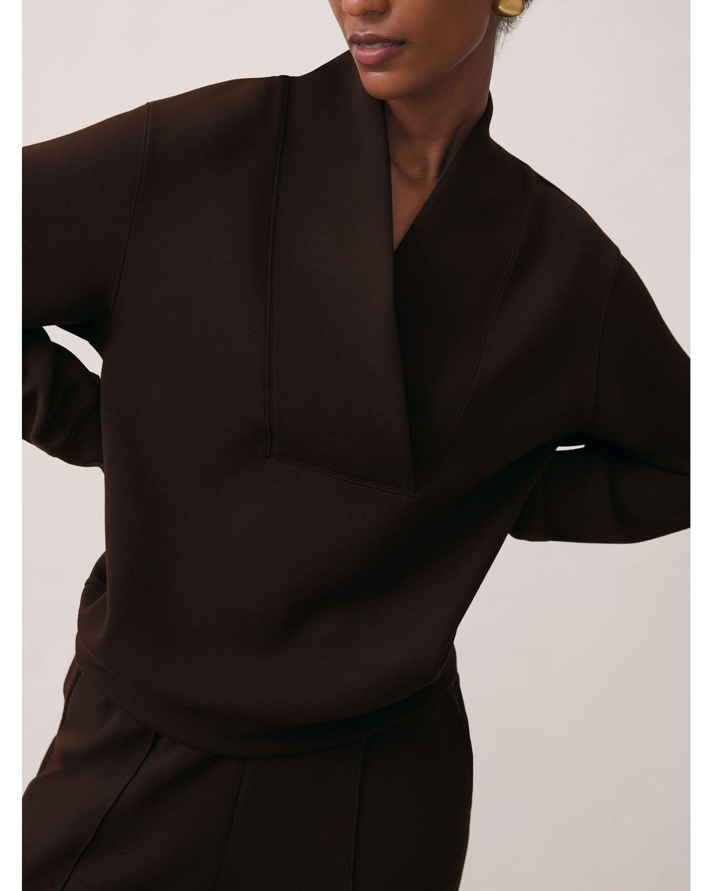 Reiss Black Premium Interlock Shawl-Neck Sweatshirt With