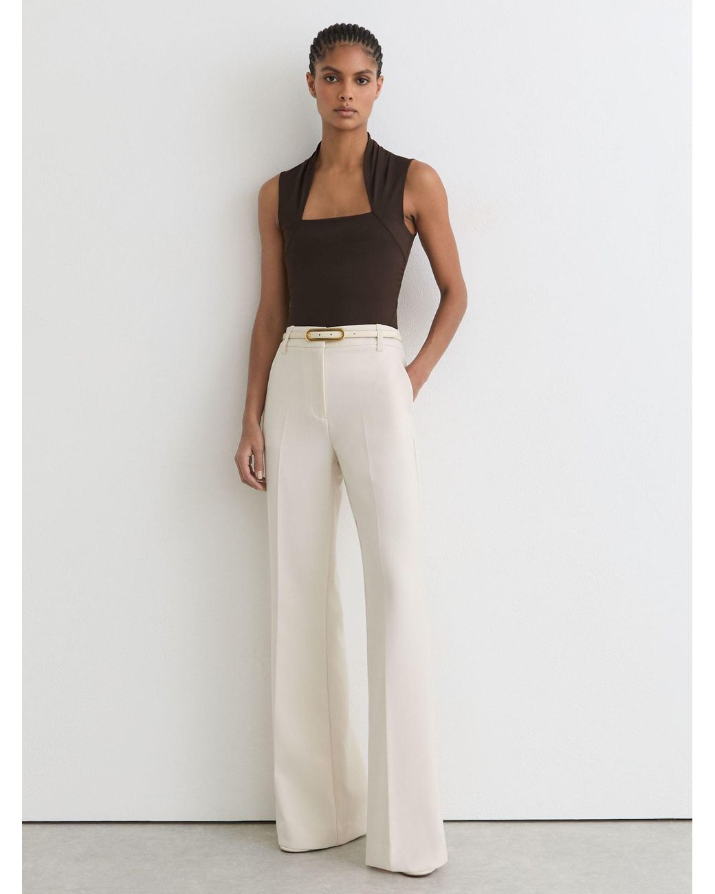 Reiss Black Square-Neck Ruched Sleeveless Top