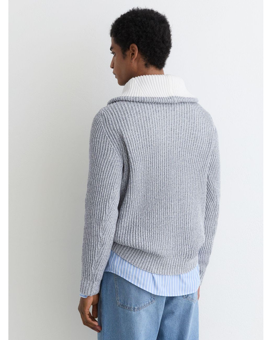 Reiss Gray Cotton-Blend Rib-Knit Half-Zip Jumper for men