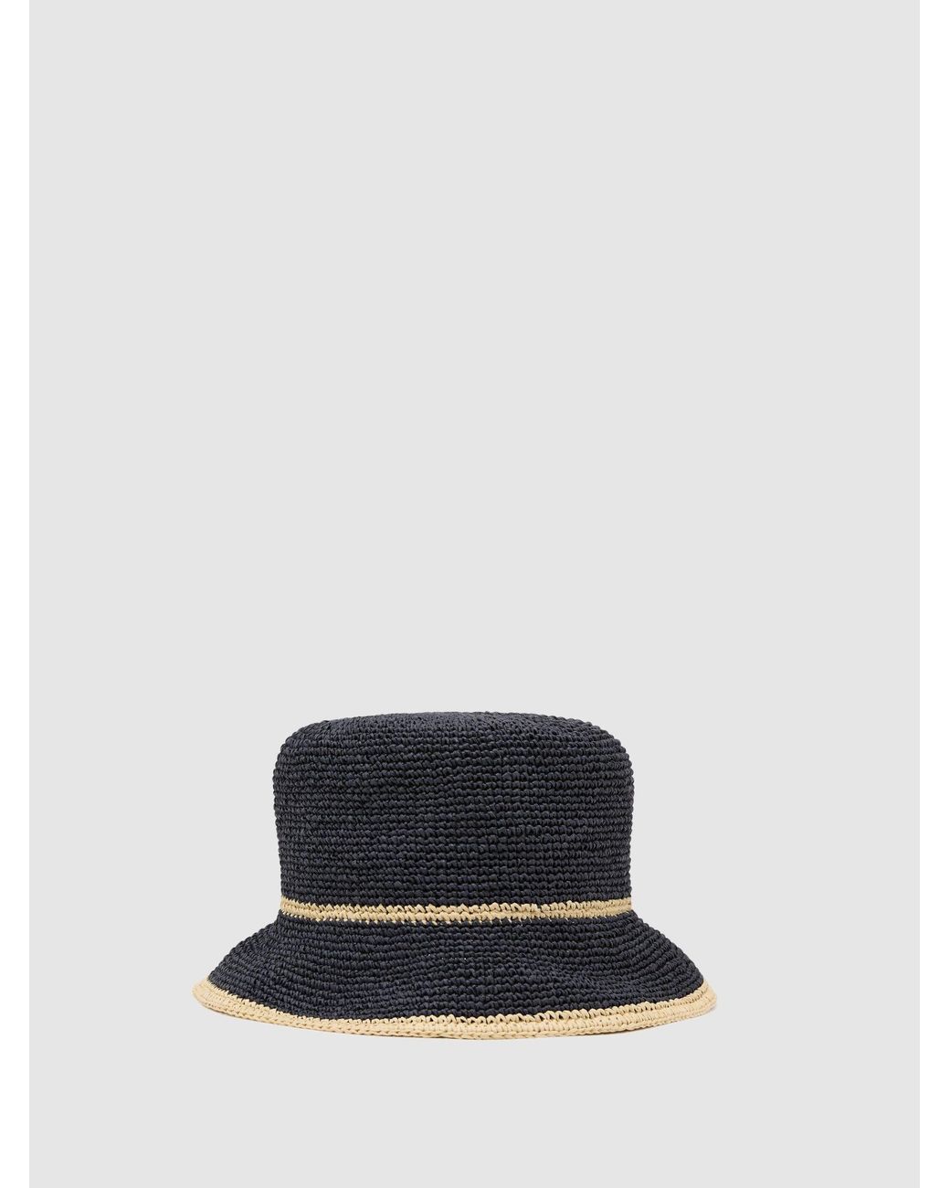 Reiss Black Tipped Straw Effect Hat, S & M