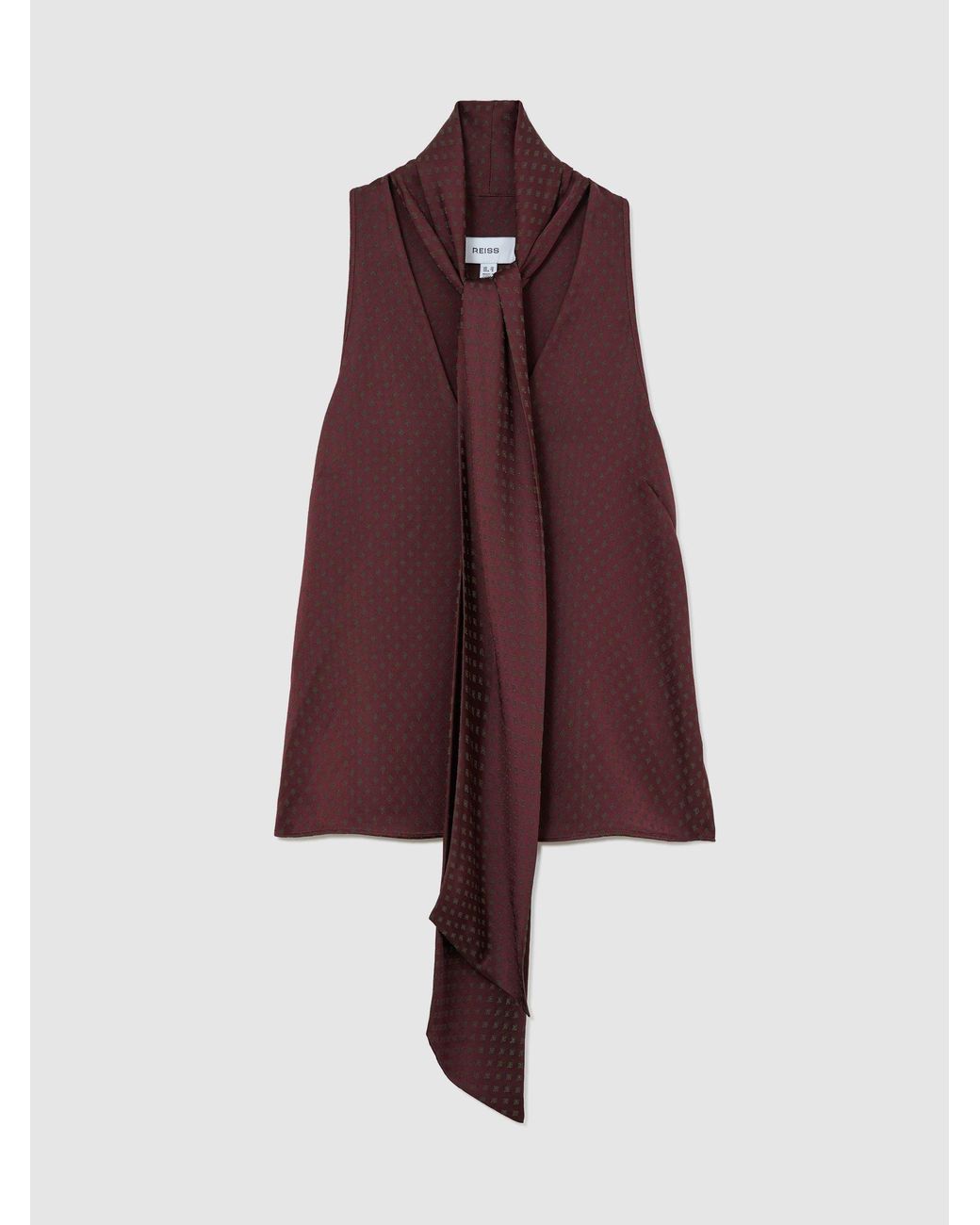 Reiss Purple Jacquard Tie-Neck Sleeveless Top