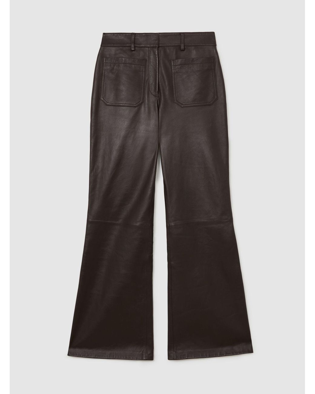 Reiss White Priya - Chocolate Brown Leather Patch-pocket Flared Trousers, Us 4 Regular