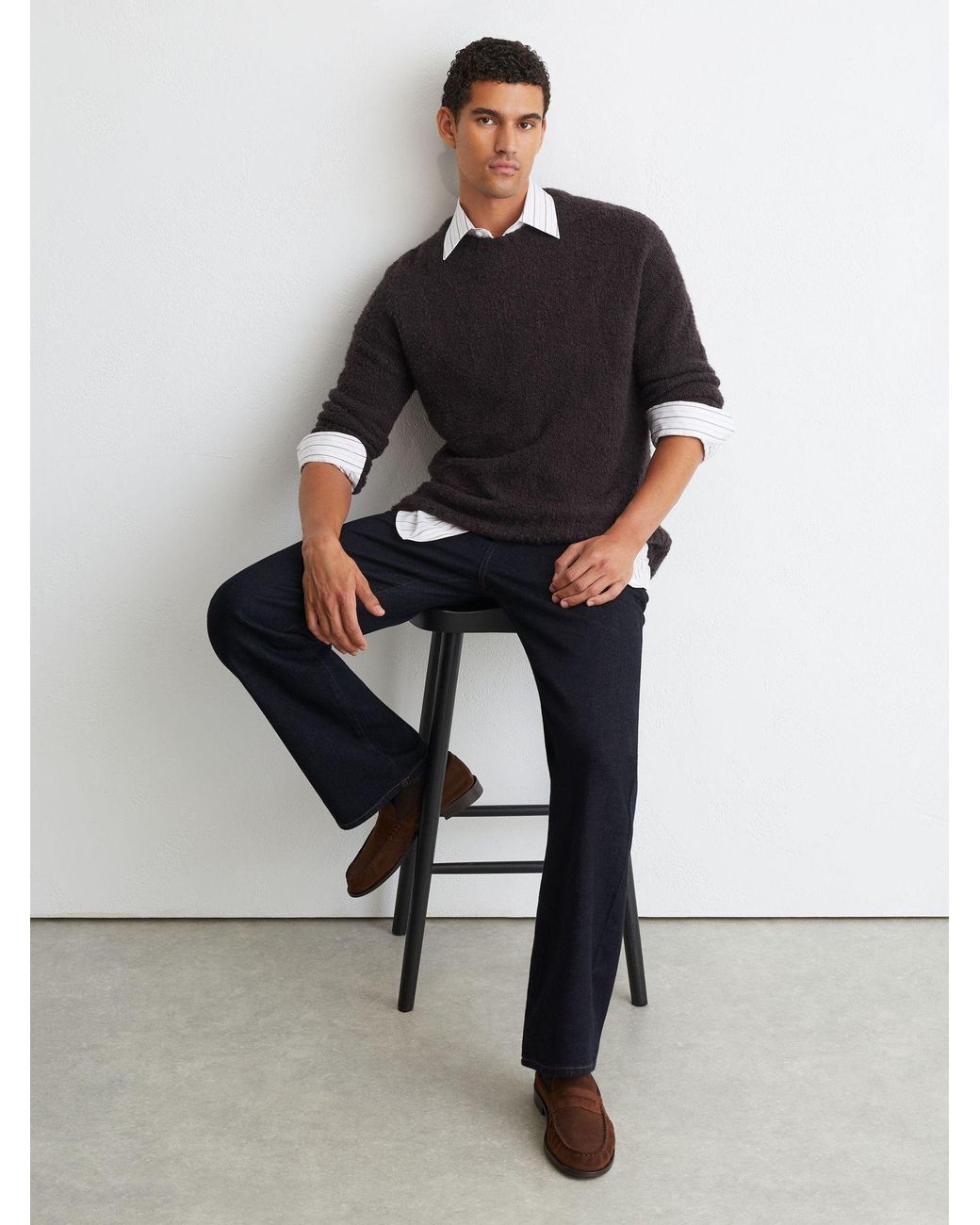 Reiss Black Relaxed Flared-Leg Jeans for men