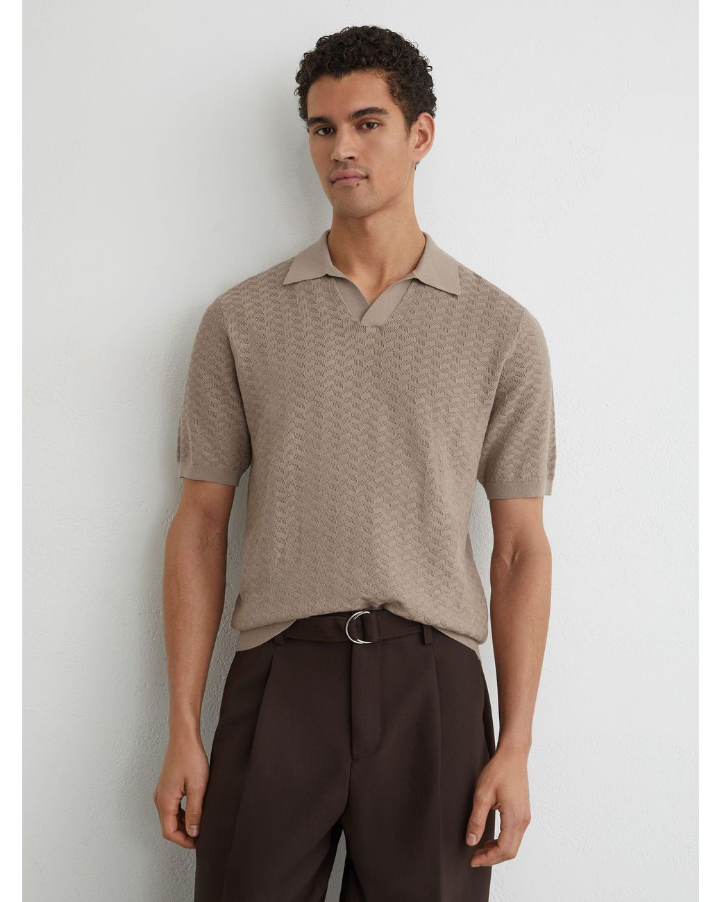 Reiss Multicolor Textured-Knit Open-Collar Polo Shirt for men