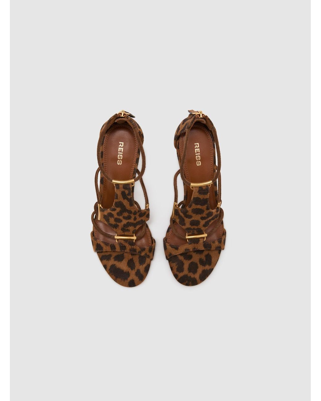 Reiss Multicolor Suede Leopard-Print Strappy Sandals
