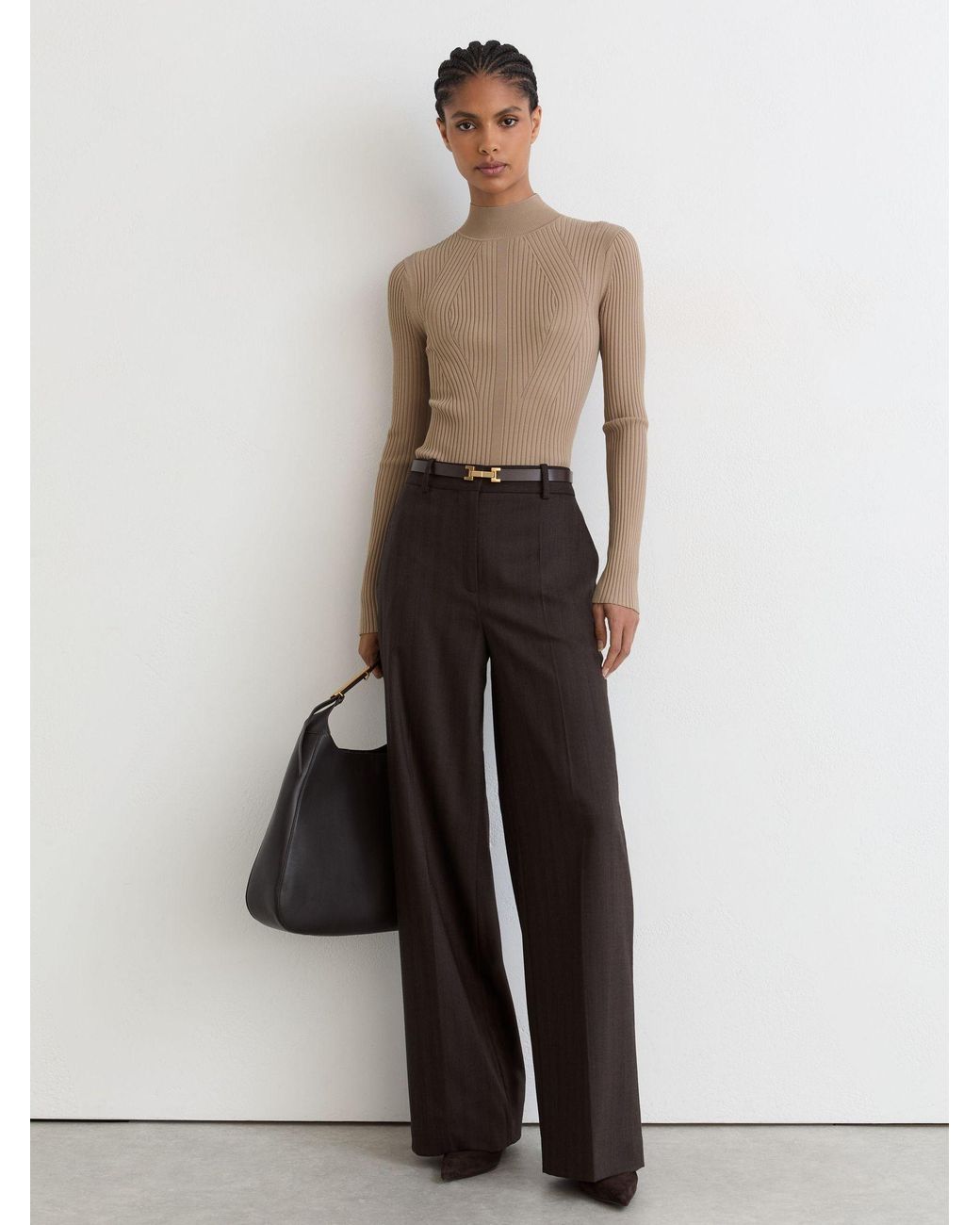 Reiss Natural Rib-Knit Mock-Neck Jumper