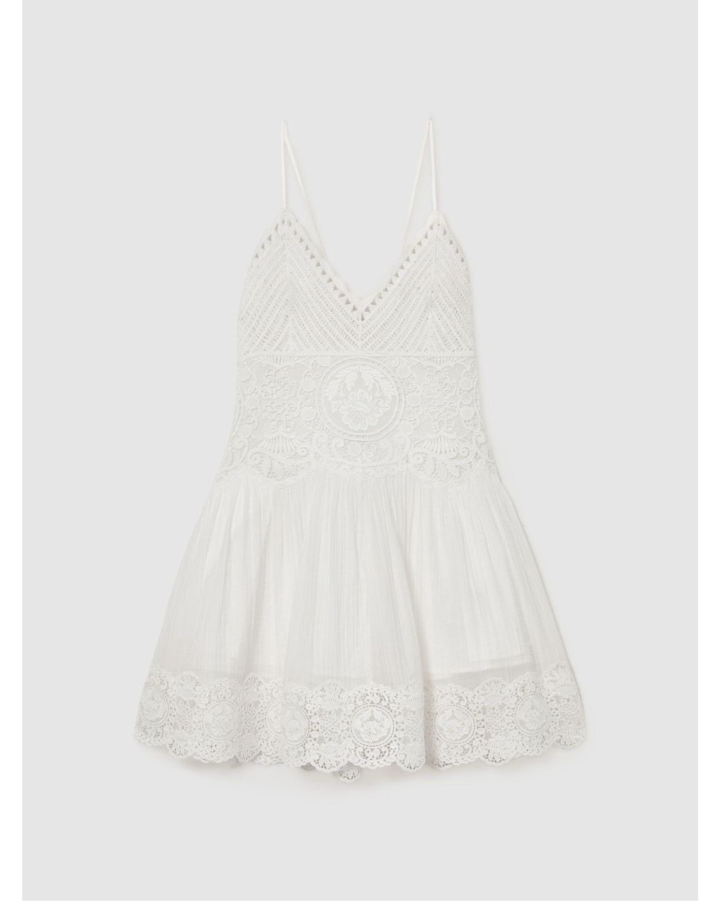 Reiss White Cotton-Blend Lace-Trim Flippy Dress