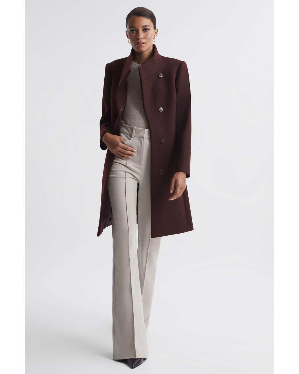 Reiss Mia Berry Wool Blend Mid length Coat in Purple Lyst UK