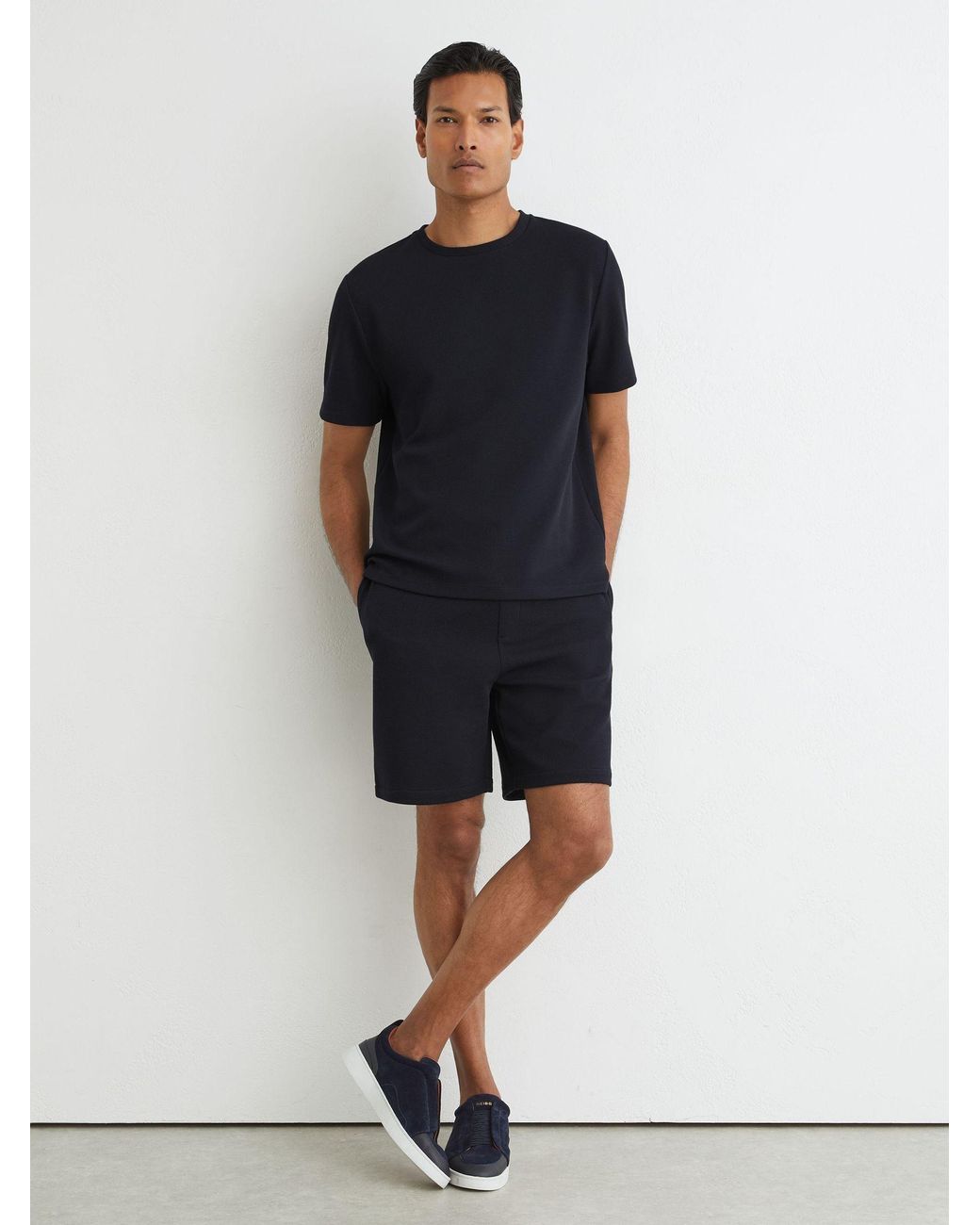 Reiss Blue Textured Modern-Fit Crew-Neck T-Shirt for men