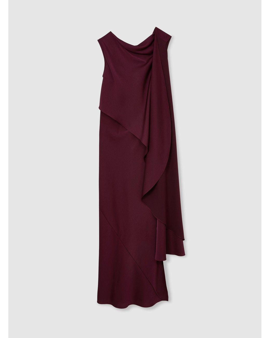 Reiss Red Asymmetric Cape-Detail Maxi Dress