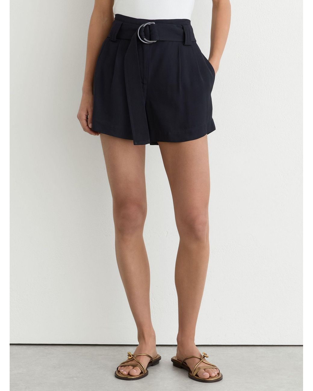 Reiss Blue Twill Belted Relaxed Shorts