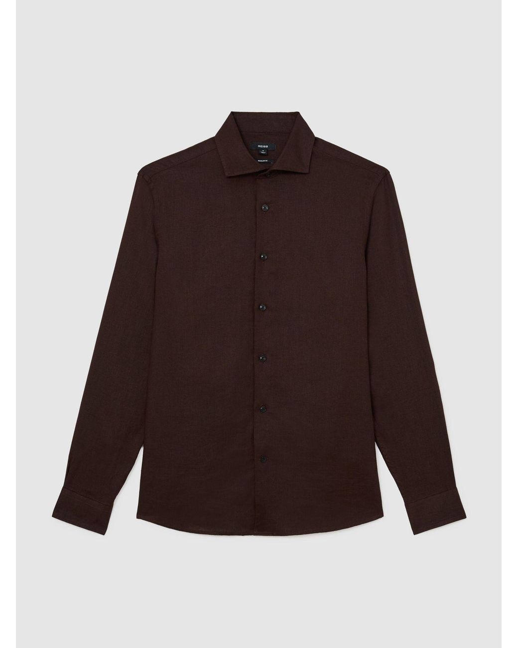 Reiss Black Ruban - Chocolate Brown Linen Cutaway-collar Regular-fit Shirt, L for men
