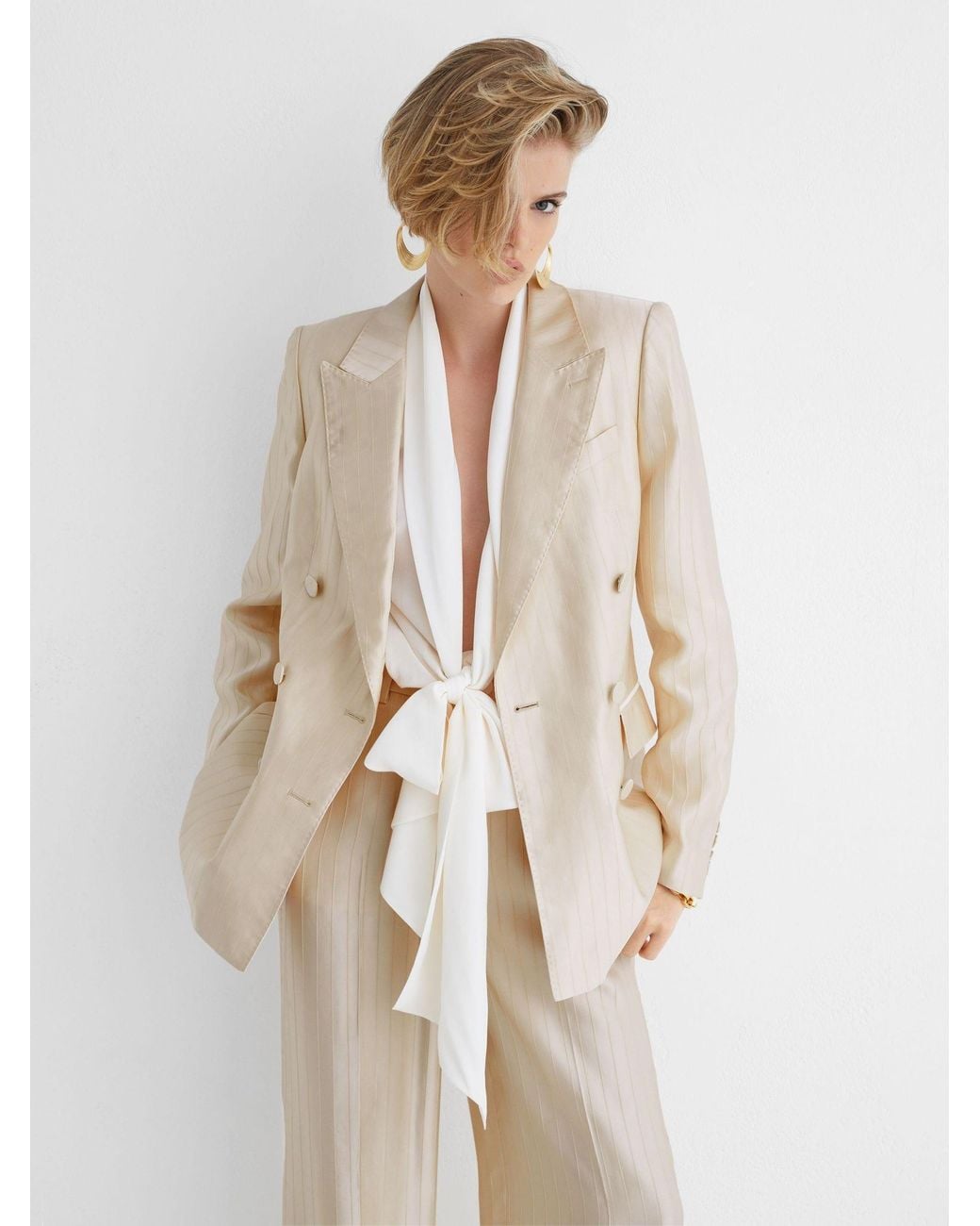 ATELIER Black Satin Pinstripe Double-Breasted Blazer