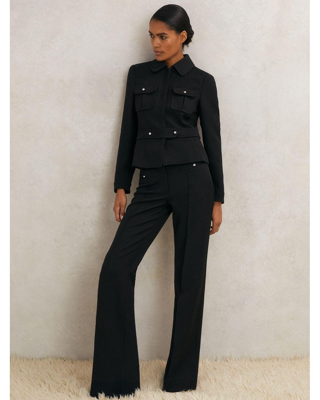 Reiss Black Atelier Wool Belted Jacket