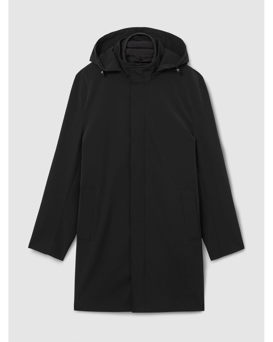 Reiss Black Hybrid Gilet-Insert Overcoat With Detachable Hood for men