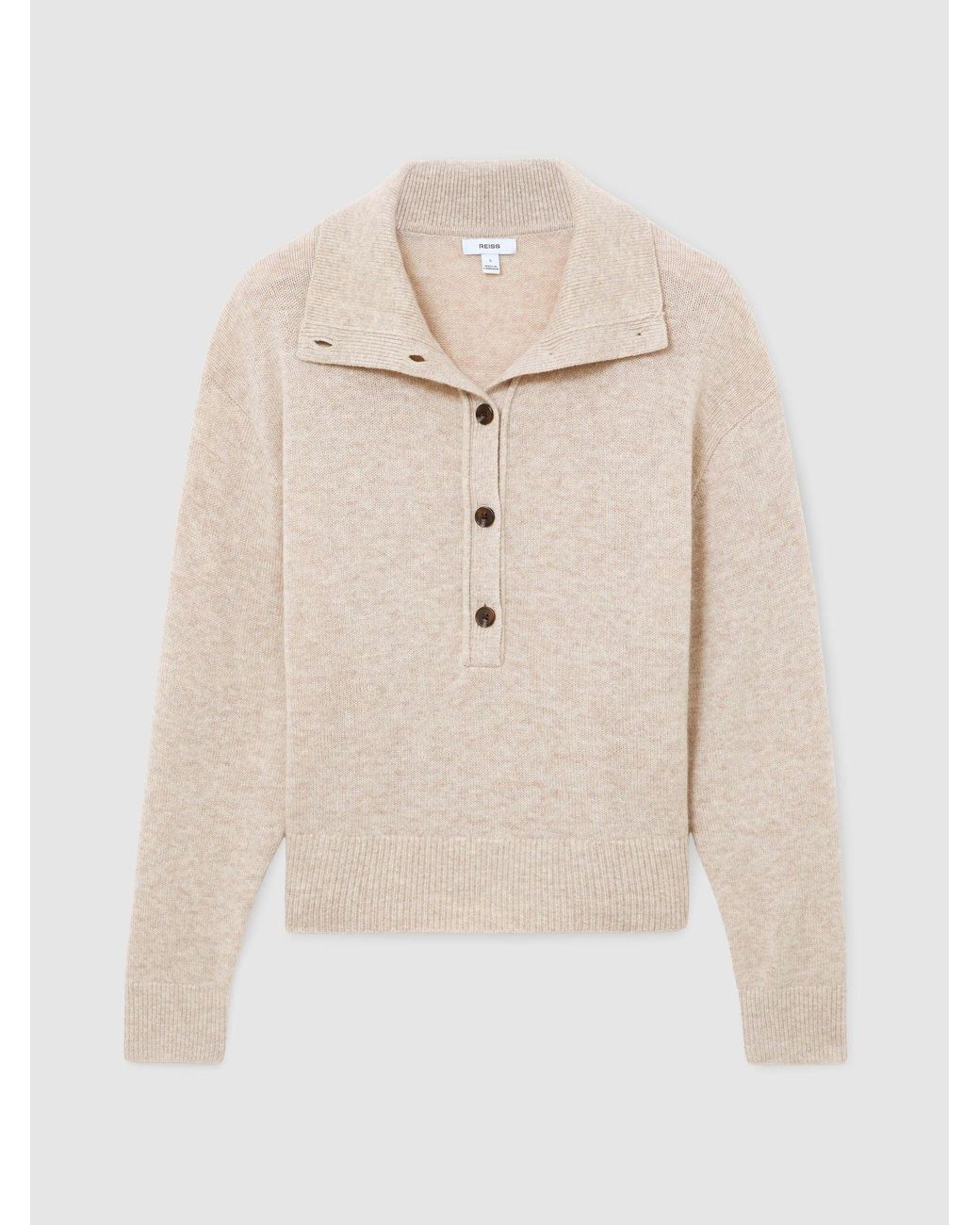 Reiss Natural Wool-Cashmere Half-Button Jumper