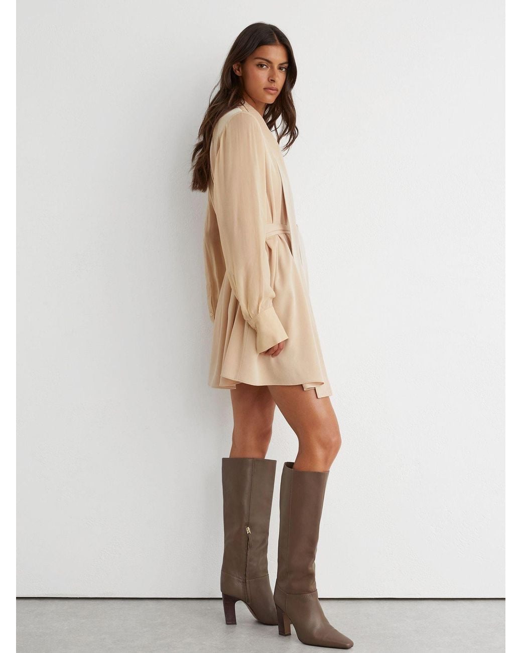Reiss Natural Leather Block-Heel Knee-High Boots