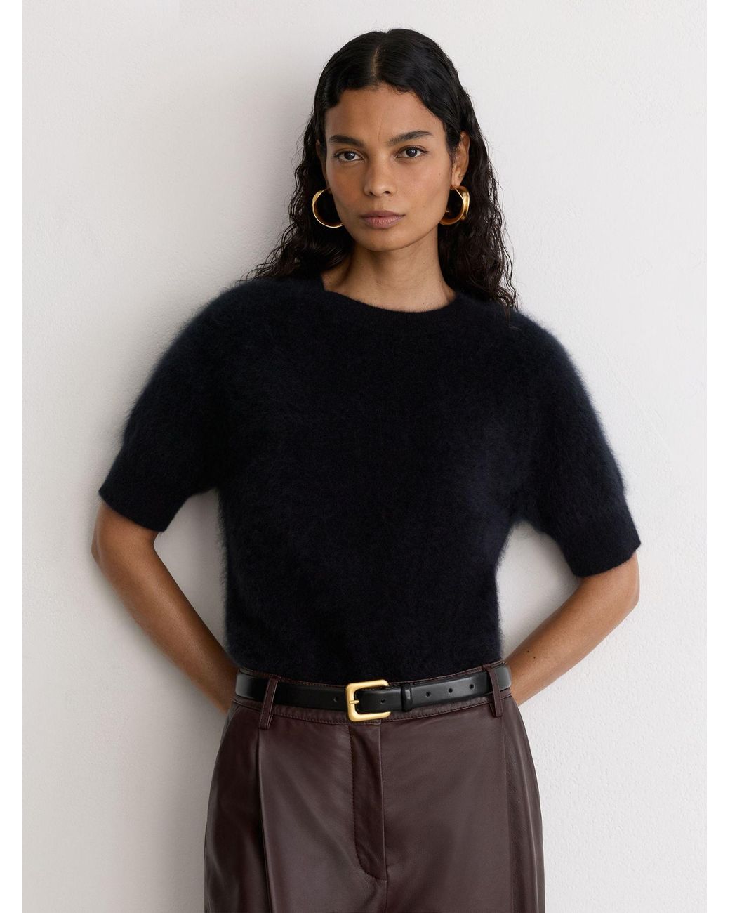 Reiss Black Leather Square-Buckle Belt