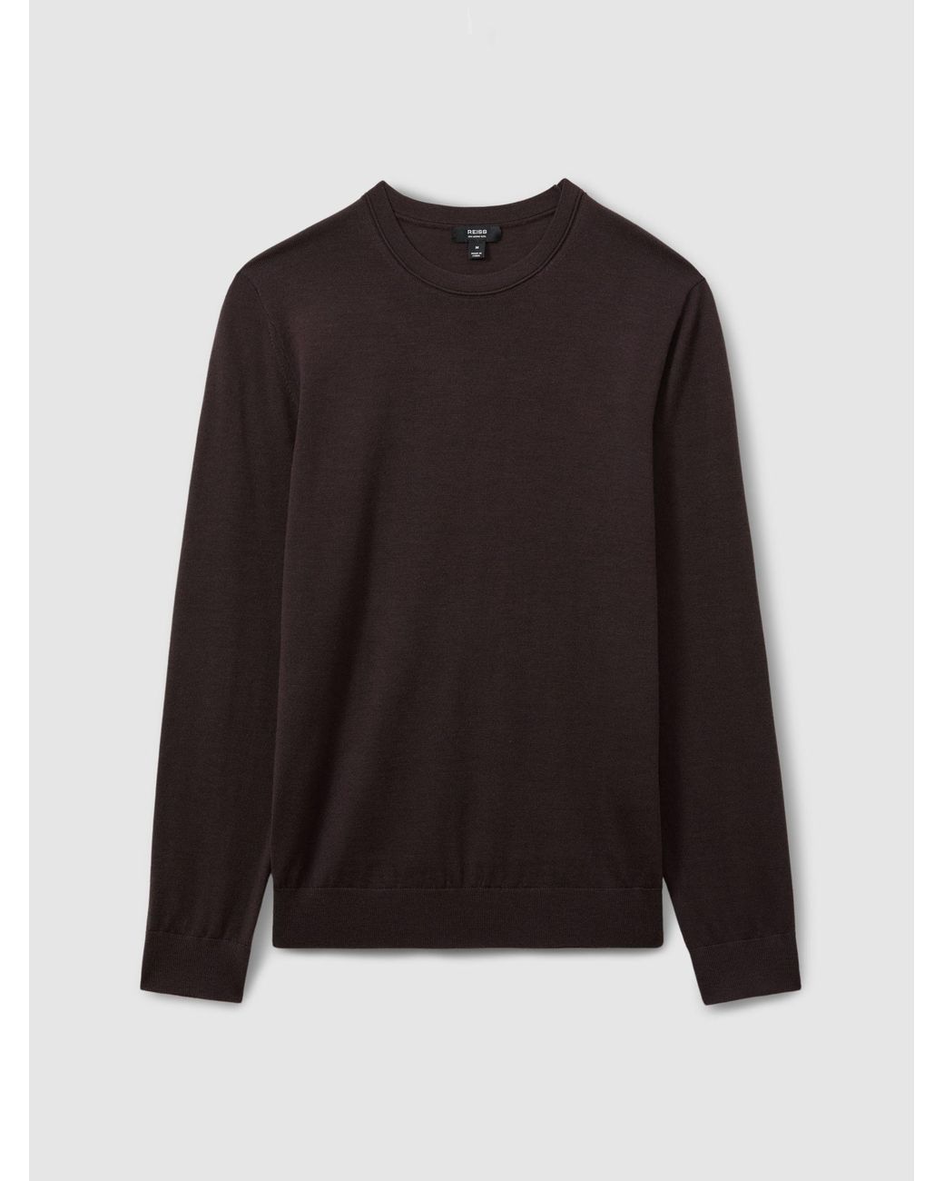 Reiss Brown Wessex Dark Bordeaux Merino Wool Crew Neck Jumper for men