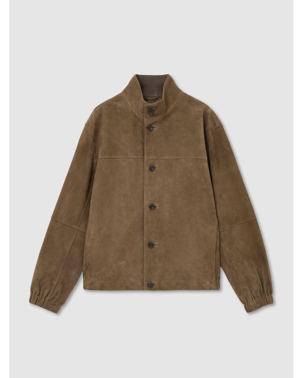 Reiss Brown Suede Stand-Collar Button-Through Jacket for men