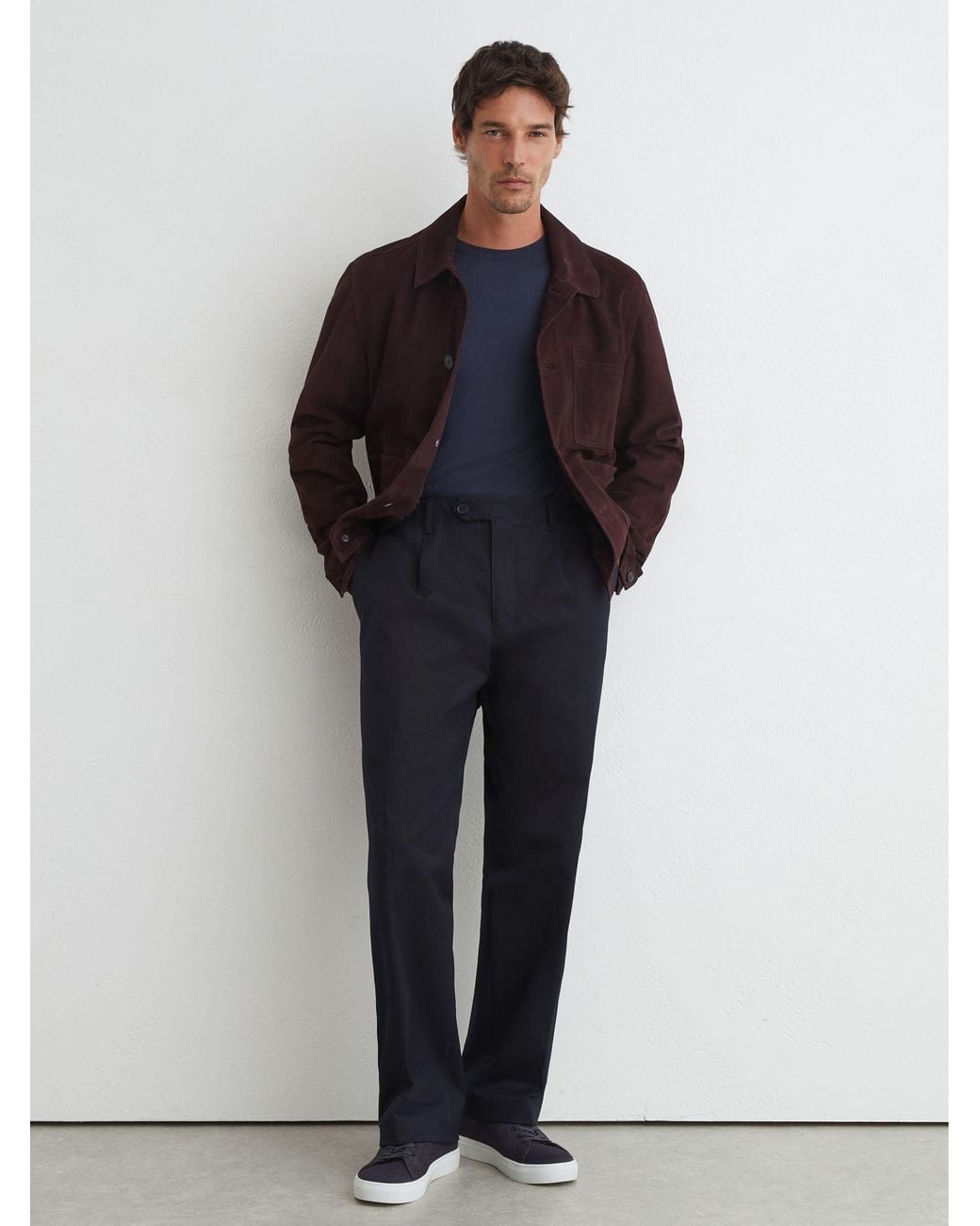 Reiss Blue Look - Navy Cotton Slub Pleated Relaxed-fit Trousers, 28 for men