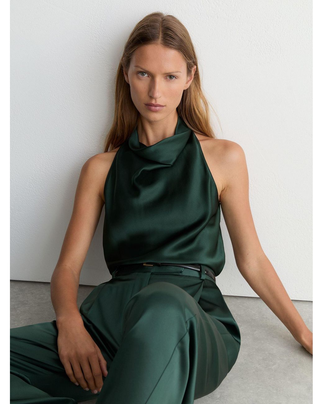 Reiss Black Kory - Teal Green Silk Cowl-neck Sleeveless Top, Us 10