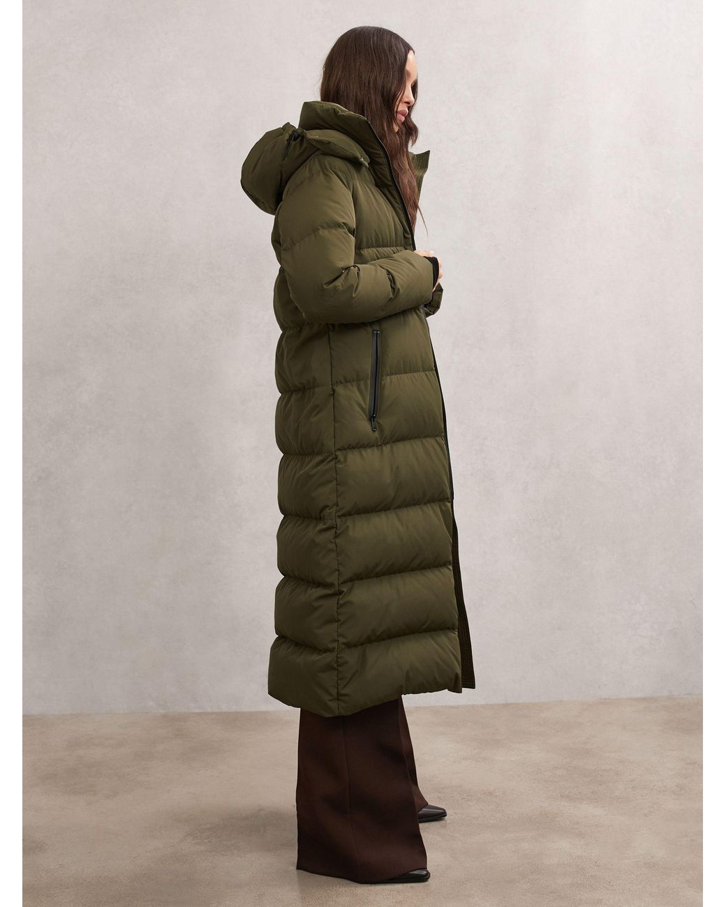 Reiss Natural Petite Belted Longline Hooded Puffer Coat