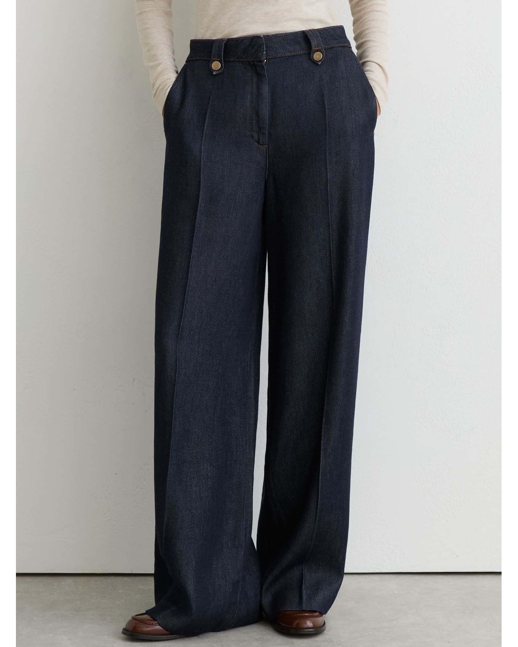 Reiss Blue Kaia - Indigo Lyocell Button-loop Wide-leg Trousers, Us 8