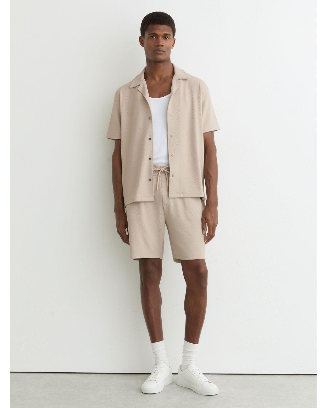 Reiss Natural Textured Cuban-Collar Shirt for men