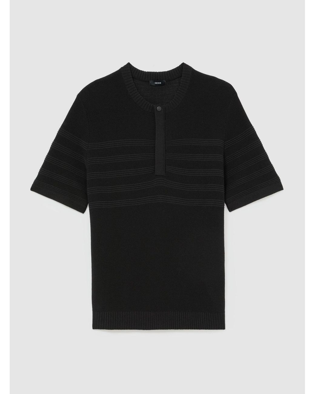 Reiss Brockwell - Black Cotton-blend Textured Henley Top, Xs for men