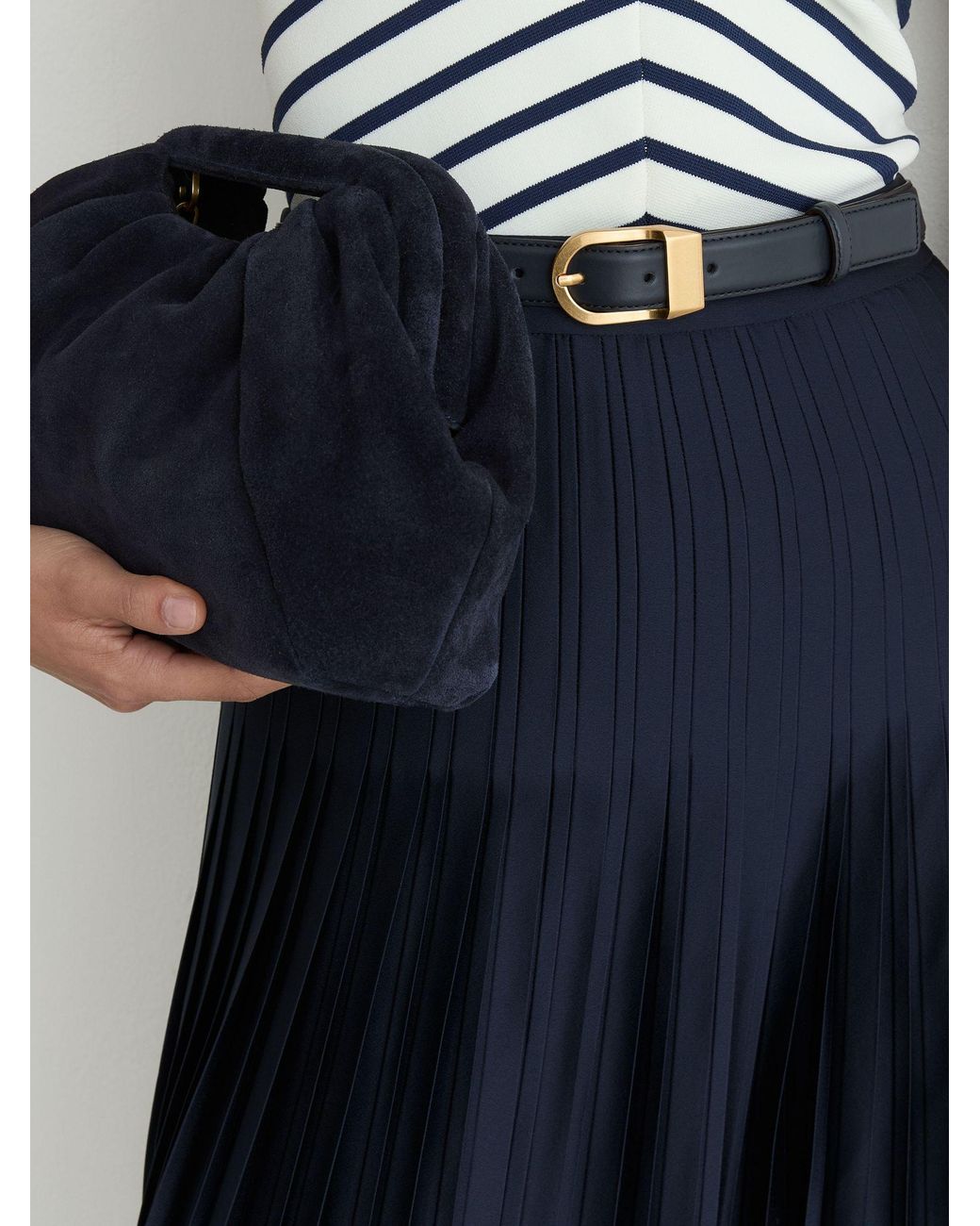 Reiss Blue Satin Pleated Midi Skirt