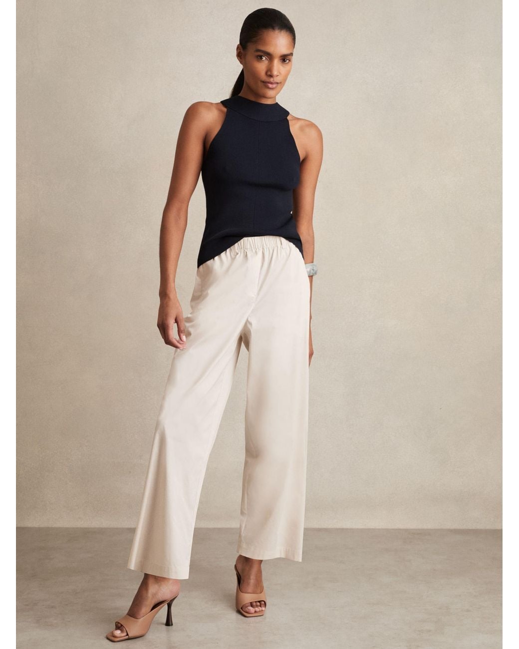 Reiss Natural Osbourne - Stone Cotton-blend Straight-leg Trousers, Us 2