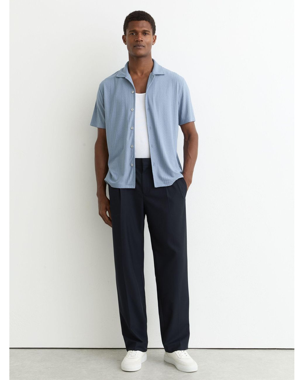 Reiss Blue Jacquard Cuban-Collar Shirt for men
