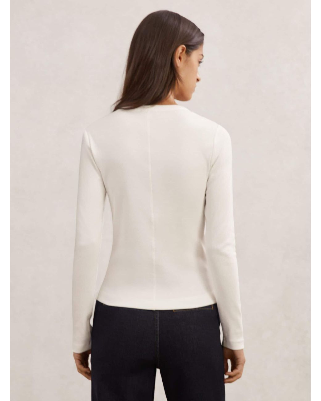 Reiss White Stretch-Cotton Half-Button Top